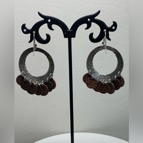 Silpada Vintage HTF Sterling Silver & Copper Coin ChaCha Hoop Frch Wire Earrings - Picture 13 of 14
